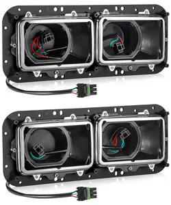PARTSam Headlight Housing Base H4 Plug Wire Harnesses SS Bezel Replacement for Kenworth T600 T800, Peterbilt 379, Western Star 4900, Freightliner FLD