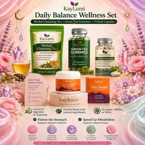 Kaylumi 4-Piece Daily Balance Wellness Complete Set - Dietary Supplement Bundle with Tea, Gummies, Capsules, Cream