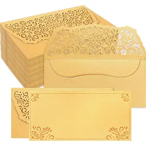 24PCS Gold Envelopes for Cash Gift Laser Cut Money Currency Holders Ramadan Wedding Birthday Graduations Religious Bussiness Party Supplies cash envelope