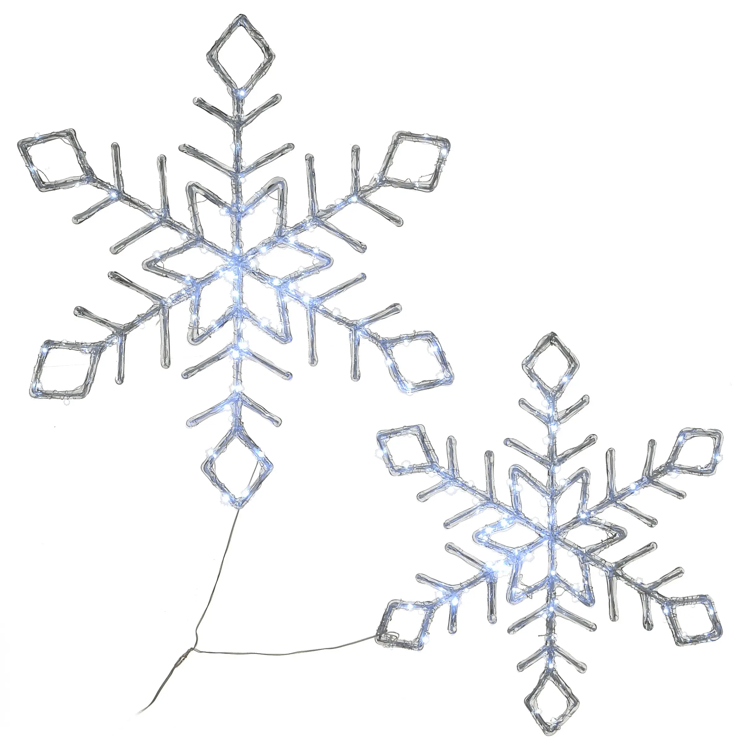24 in. Pre Lit Diamond Tip Snowflake Decorationvwith Cool White LED Lights, Plug-In