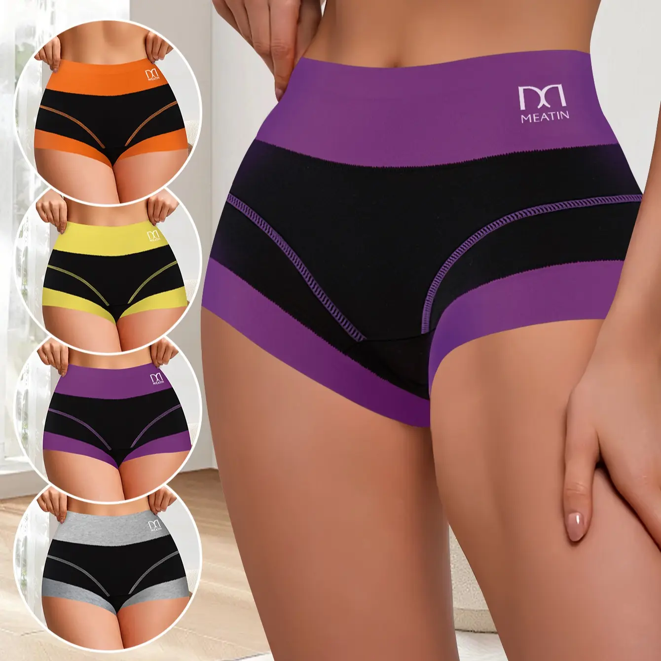 QUASTI Women's 4-Piece High-Waisted Colorblock Full-Coverage Panties, Soft Smooth Stretchy Spandex, High-Elastic Cotton, Breathable, Hip-Lifting Set That Fits S-XXL for Daily Wear summerwins