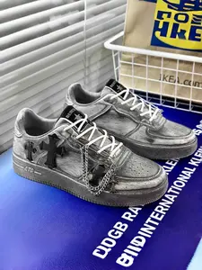 1 Pair Men's Skate Shoes | Distressed | American Retro | Cross Detail | Stylish | Breathable | Shock Absorbing | Non-Slip | Ideal for Everyday Use, Street Style, Casual Hangouts & Vintage Outfits