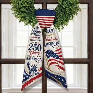 Patriotic Wreath Sash, Personalized Family Name Door Wreath Bow, 1776-2026 USA 250 Years Decoration