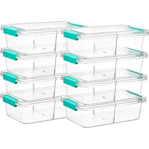 8 Pack 1.5Qt Clear Pencil Box with Removable Divider, Plastic Pencil Case Crayon Box, Stackable Storage Containers with Lid for Pen, Art Craft, Back to School Teacher Supplies
