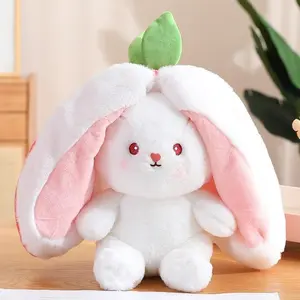 Cute Strawberry Bunny Plush Toy, Dual-Sided Zipper Soft Pillow, Soft Filled, Multiple Sizes, Bedtime Doll, Ideal for Kindergarten Decor, Valentine's Day and Easter Gift, Strawberry Bunny Stuffed Animal