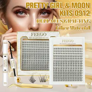 FEEGO Natural Wispy Cluster Lashes 9-12mm Natural Individual Eyelashes 168pcs DIY Cluster Eyelash Extensions Makeup with Bond Seal Tweezers for Beginner