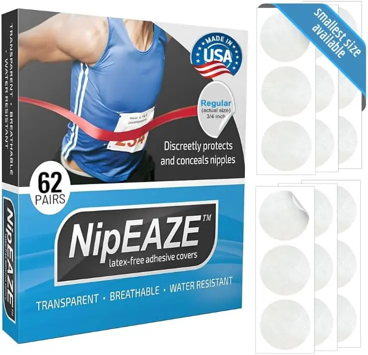 NipEaze Athletic Nipple Covers for Men & Women – Transparent Chafe Prevention & Concealment, The Original Sports Nipple Cover / Size REGULAR 62pairs