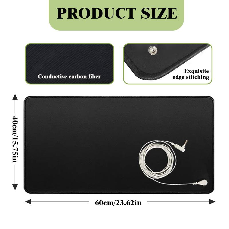Grounding Mat for Sleep & Wellness, Earthing Mat with Grounding Cord (16x24 in). Black Non-Slip PU Leather & Conductive Carbon Fiber Pad for Bed, Home & Office. Improve Sleep Quality Naturally