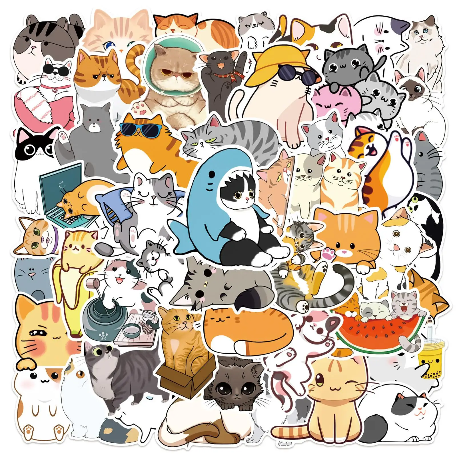 Stocking Stuffers for Kid, 50pcs Cute Cat Series Waterproof Decorative Anime Naughty Stickers for DIY, Creative Kitten Series Self Adhesive Decor Pape