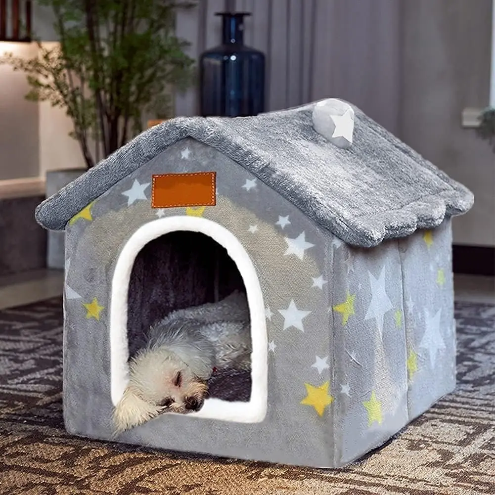 Winter Wonder Pet House Indoor Foldable Arctic Velvet Ultra Soft Kennel Bed Warm Cat Nest for Small Medium Large Pets Non Slip Bottom Enclosed Den Design with Cushion