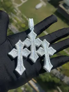 Men's Classic Vintage Cross Pendant Necklace, Fashion Copper Zirconia Hip Hop Jewelry, Three-In-One Retro Design, Stylish Men's Accessory