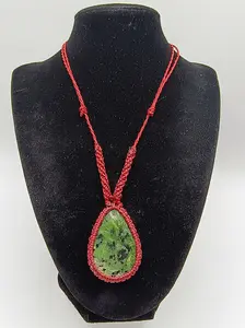 Handmade Macrame Necklace with Natural Serpentine, Spiritual Amulet