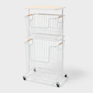 Wire Wood Basket Cart - White - Brightroom