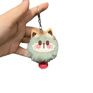 Adorable Lucky Cat Plush Keychain Fluffy Fake Rabbit Fur Bag Charms with Bell Cute Car Home Decor Keyring Bulk Wholesale Gifts for Kids Women