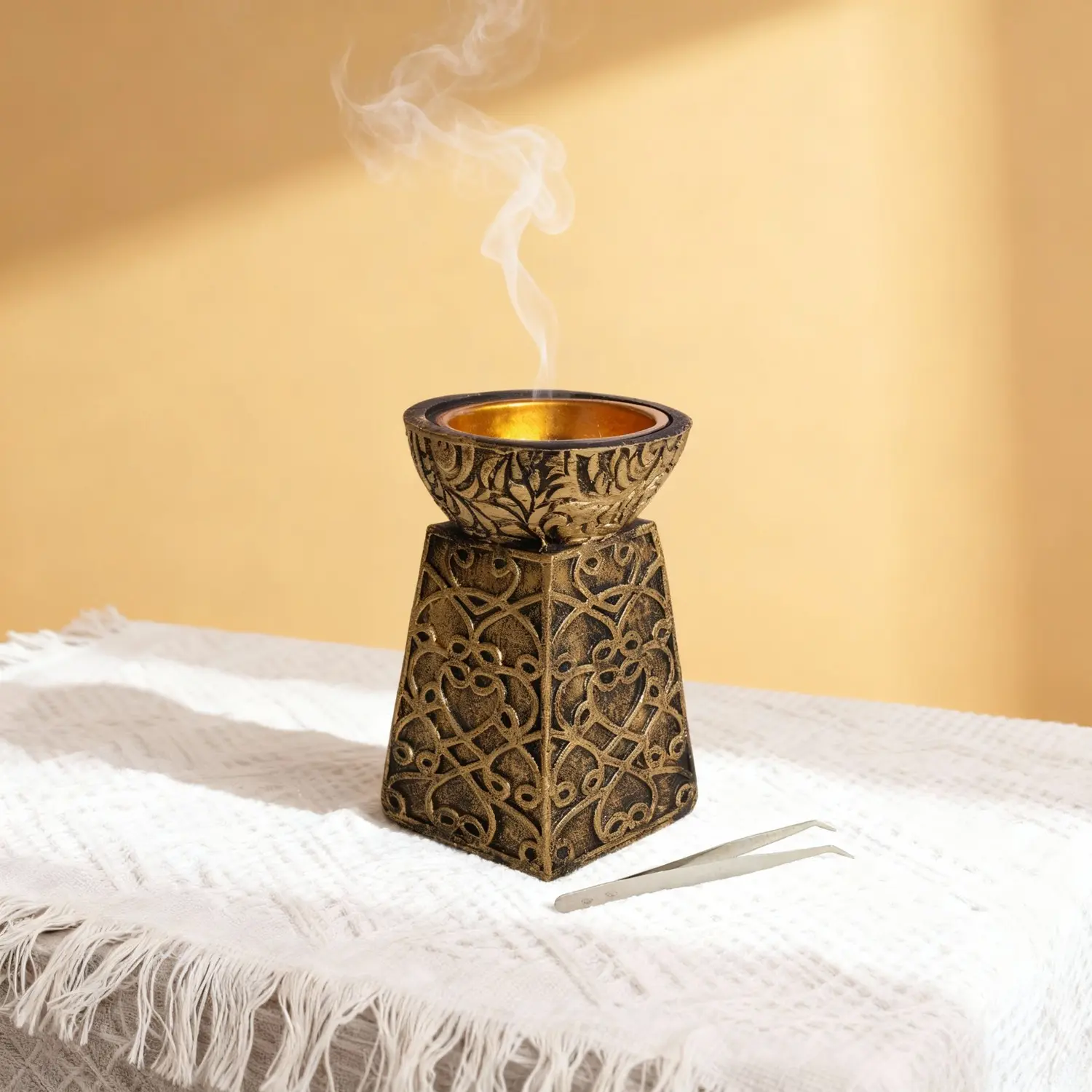 1pc Vintage Resin Scented Aroma Incense Burner for Bukhoor, Fragrance Perfect for Weddings and Parties, Meditation Decor for Home Relaxation, Decoration, Vintage Look