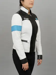 Fanzilla Jackets- RK 900 Connor- Inspired Black and White Cosplay Leather Jacket Casual