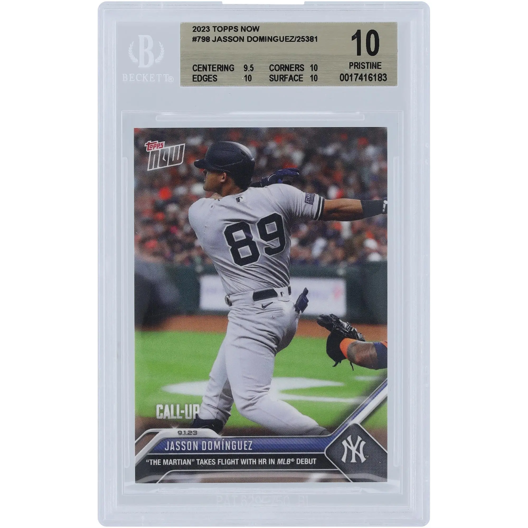 Jasson Dominguez New York Yankees 2023 Topps Now HR in MLB Debut #798 BGS Authenticated 10 Rookie Card - 9.5,10,10,10 Subgrades