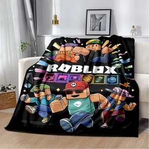Cartoon R-Robloxs Game Flannel Blanket Soft Warm Throw Blanket for Bedroom Living Room Bed Travel Camping Picnic Gift