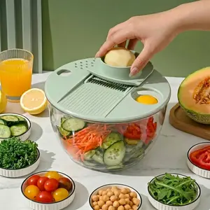3-in-1 Large Salad Spinner & Vegetable Slicer Set, 5.3 Qt Mixing Bowl with Strainer, Mandoline Chopper with 5 Blades, Egg Separator, Multipurpose Kitchen Gadget for Fast Salad Prep