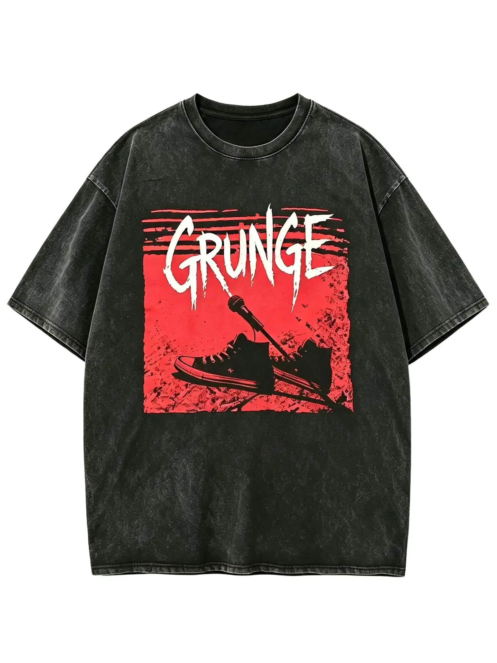 Vintage grunge T-shirt, 90s Rock Music tee, loose-fit distressed black washed T-shirt, unisex streetwear top, alternative gift for music fans.