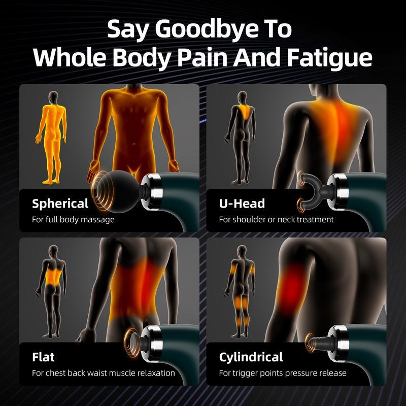 Massage Gun With Upgraded Extended Handle, Ergonomic Massage Gun USB Rechargeable Neck/Shoulder/Waist Massage for Pain Relief, Stepless Speeds 4 Massage Heads & 9 Speed Levels Ideal Christmas Gift for Friends & Families