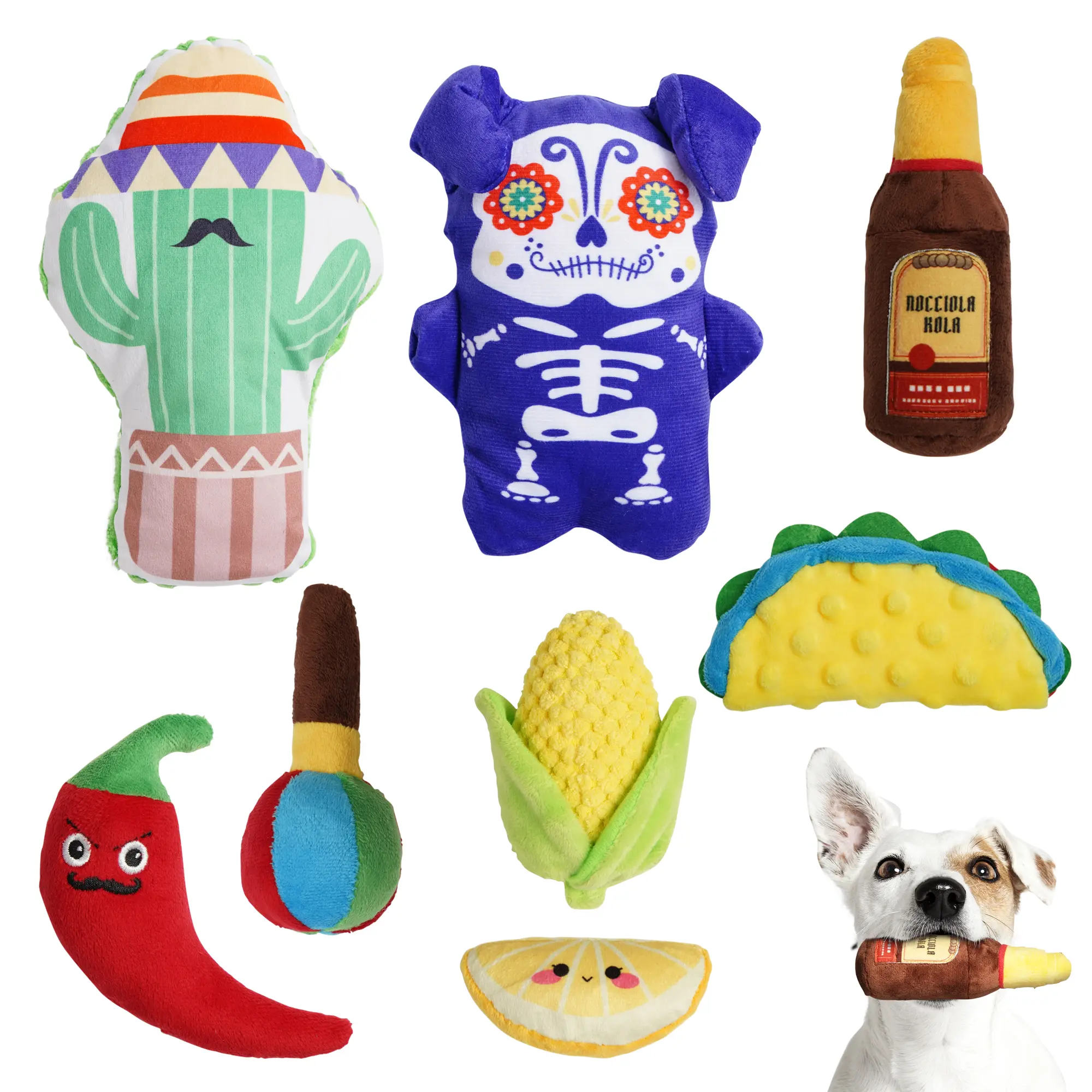 Nocciola 8 PCS Mexican/Mexicano Themed Plush Squeaky Dog Toys for Diverse Fun, Christmas gift, Interactive Toys fo1 Small Medium Dogs