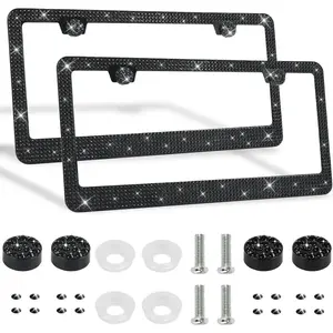 New Upgrade 2 Pack Bling License Plate Frames Premium Sparkly License Plate Frame for Women Durable Pink Bling Car Accessories