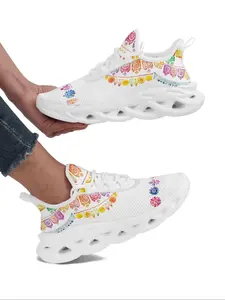 Women's Fashion Four-leaf Clover/Rainbow Stripe Print Lace Up Low Top Sneakers, Casual Comfortable Sports Running Shoes, All-match Basic Shoes for Daily Wear