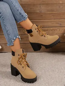 Women's Fashion Short Boots Fall Winter New Women's Shoes Chunky Heel Boots High Heel Ankle Boots Plus Size Casual Shoes Pu Footwear