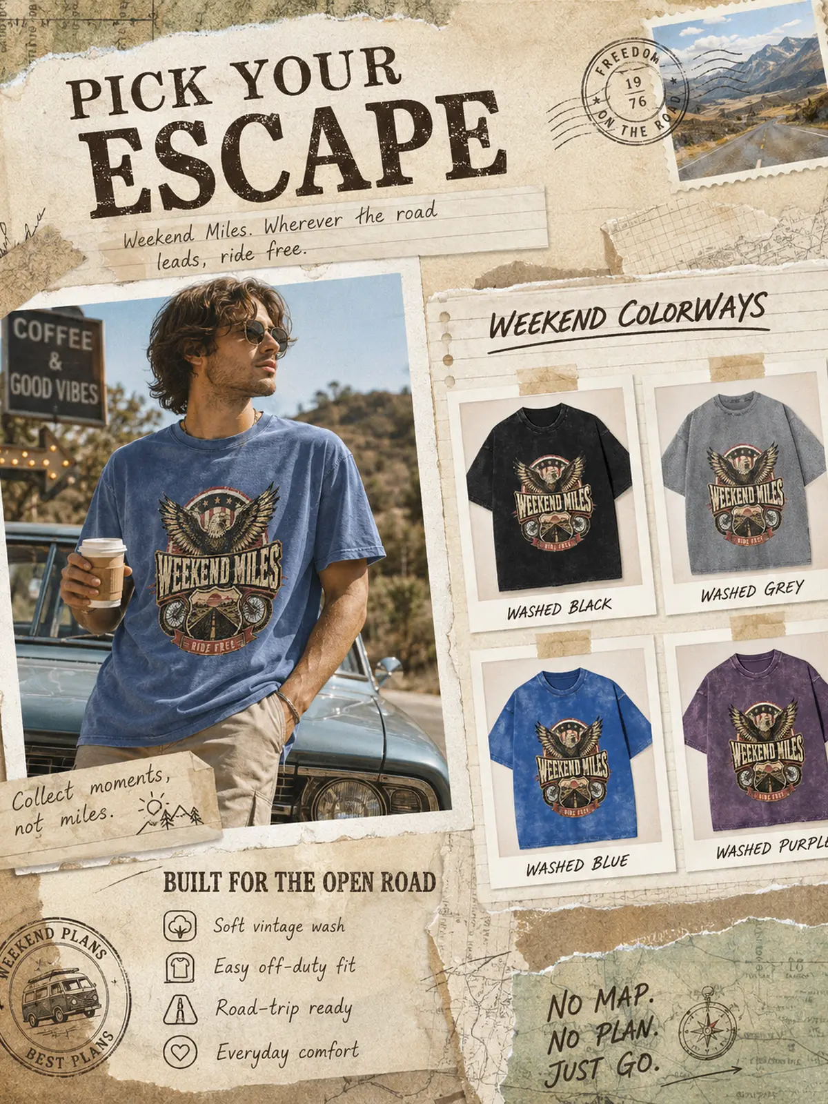 Vintage Eagle Graphic Tee, Biker Road Trip T Shirt, Unisex Cotton Weekend Ride T-Shirt