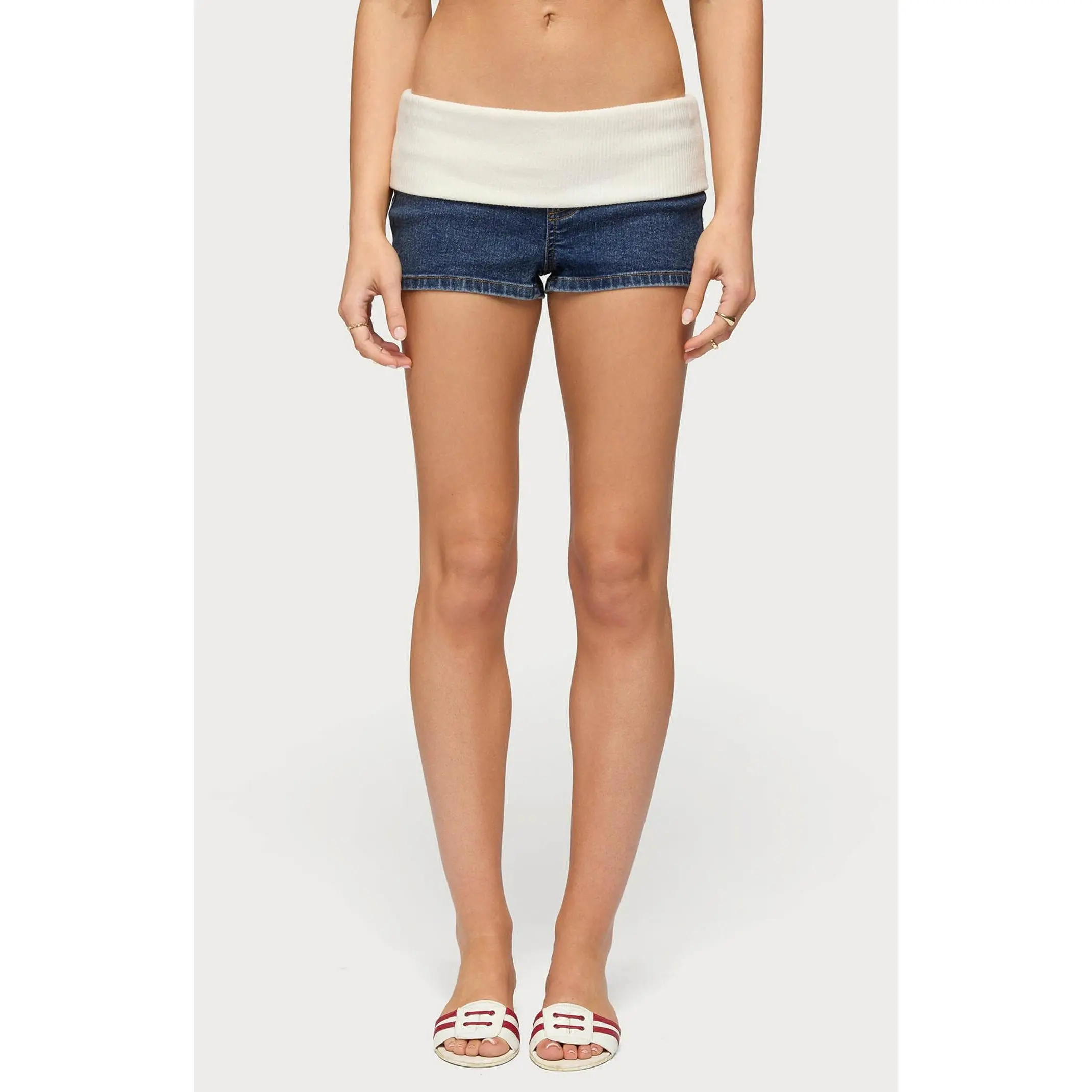 Edikted Women's Contrast Foldover Denim Micro Shorts