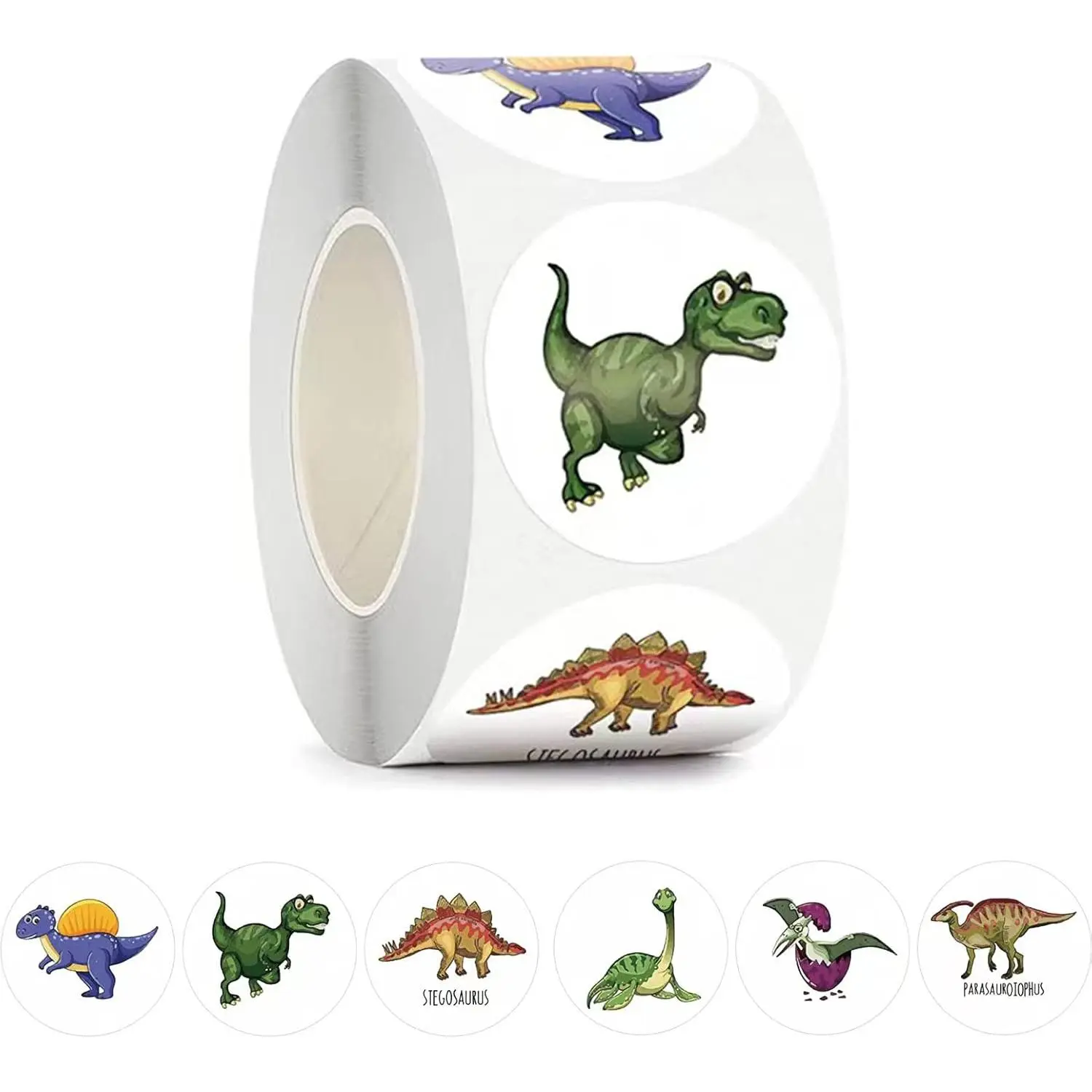 Dinosaur Reward Stickers, 500-Pcs Round Roll, Motivational Incentives for Children and Teachers for Potty Training and Classroom Use, Kids