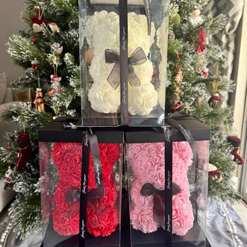 Luxury Large Eternal Rose Teddy Bear Bouquet Wrapped in Clear Box - Perfect for Birthday, Anniversary, Graduation