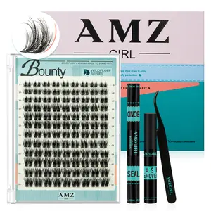 AMZGIRL Lash Clusters Kit WildFluff Enhanced D Curl Eyelash Extension Kit WildFlow Lashes Cluster Invisible Band Lash with White Lash Bond and Seal,  Lash Remover and Lash Applicators