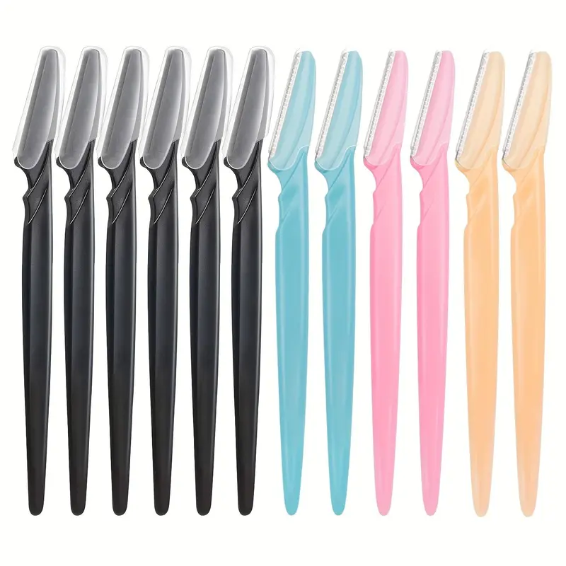 Portable Eyebrow Razor Set with Cover, Eyebrow Makeup Tool, 12pcs/set Gentle Eyebrow Trimmers, Eye Brow Razors for Women and Men, Facial Hair Razors, Face Hair Shaver with Cover, Cosmetic Tools
