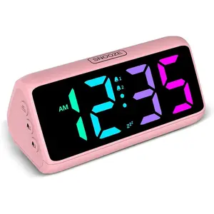 Loud  Clock for Heavy Sleepers, RGB  Clocks for Bedrooms Seniors , Plug in Digital Clock with 5 Dimmers, 2 Alarms, 4 Volumes and Snooze