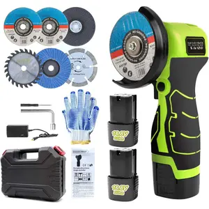 Cordless Brush Angle Grinder Kit, 19500rpm Mini Electric Angle Grinding Tool with 2pcs 16.8V 2000mAh Batteries and 5-Cutting Discs, Grinder Handheld Cutter  Metal Wood