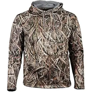 Shadow Grass Blades Camo Hoodie. Dominant Golden Brown, Beige Dry Grass, Moss Green. Marsh Camouflage Pattern, Duck Hunting. No drawstring.