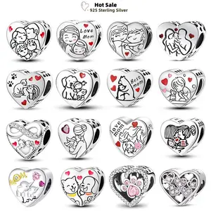 Love Heart Shaped Ch 925 Sterling Silver Warm Family Mom Sister Grandmother Charms Beads Fit Original Bracelet DIY Women Jewelry