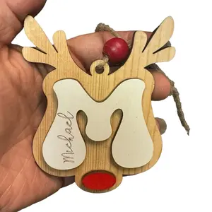 Personalized Custom Name Boho Style Reindeer Ornament on Reclaimed Wood for Eco-Friendly Christmas Decor - Gift