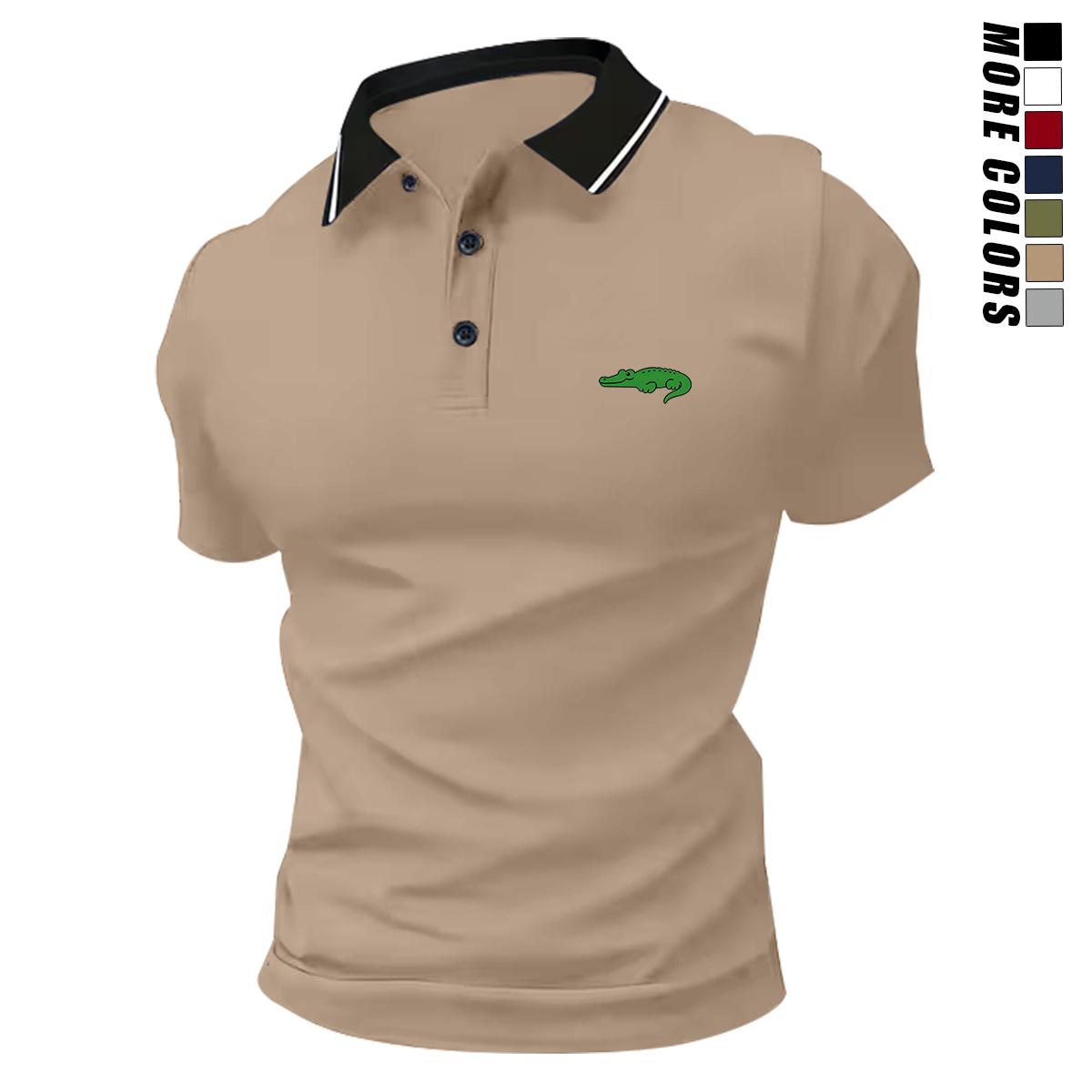 Men’s Comfortable Breathable Solid-Color Turn-Down Collar Short-Sleeve Polo Shirt Set - Multi-Color, Fragrance-Infused 1-Piece Option, Suitable for Golf, Casual Wear, One-Piece