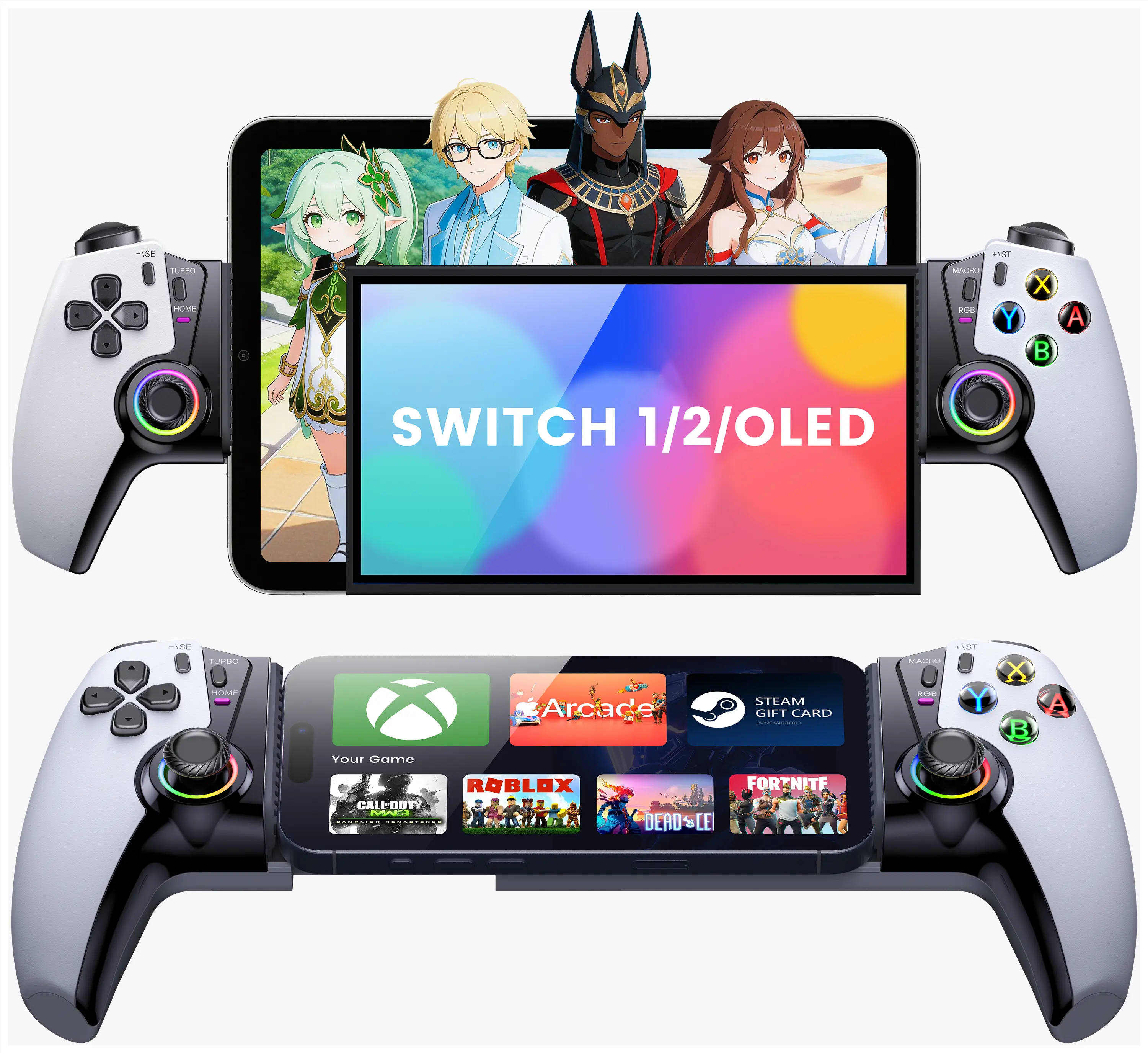 Mobile Gaming Controller for iPhone/Android/Switch 2/Switch/OLED/iPad Mini, Wireless Phone Controller with Hall Joysticks/Hall Triggers/LED, Support Xbox Cloud, Steam Link, Roblox, White