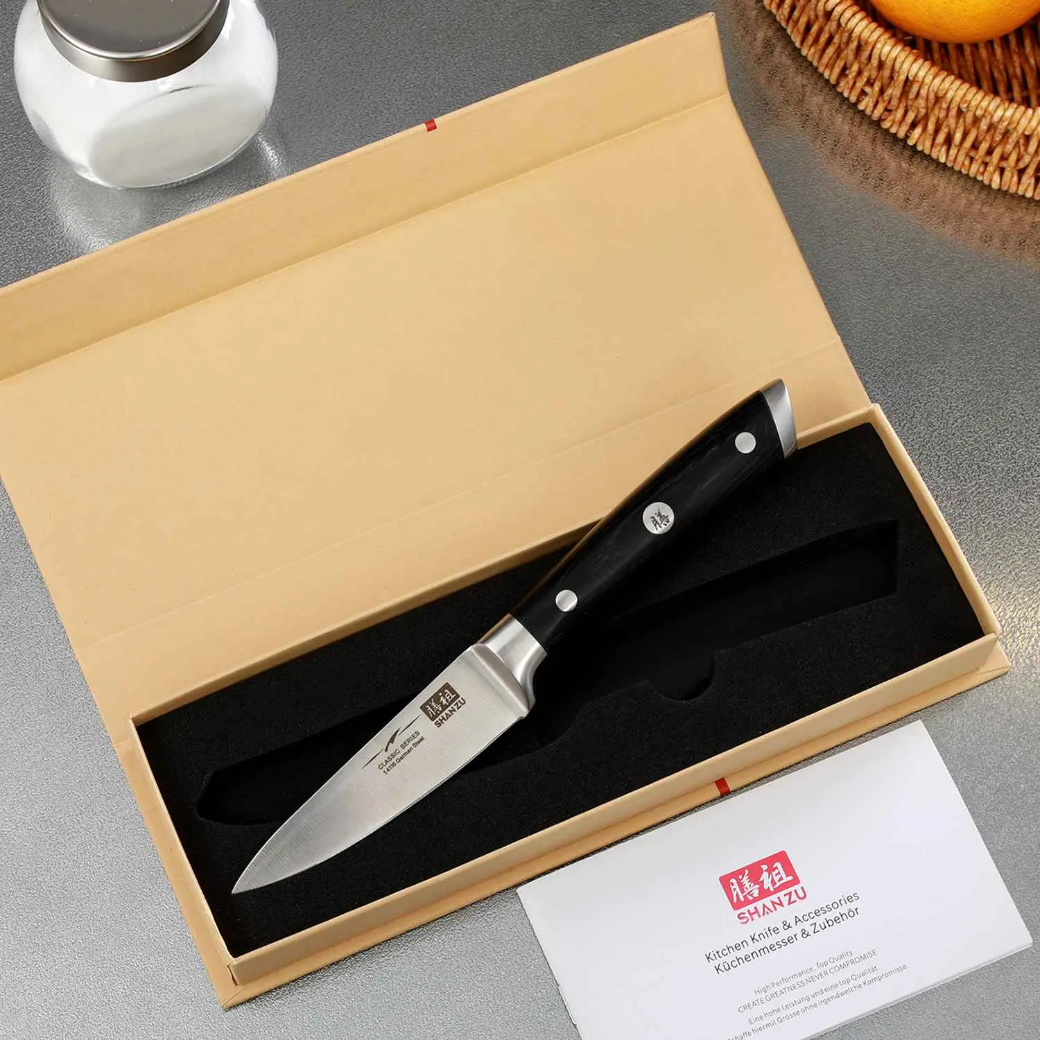 SHAN ZU 4-Inch Paring Knife, 1.4116 Stainless Steel  Fruit Knife for Fruits, Vegetables and Food Prep