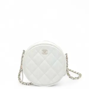 Pre-owned CHANEL Leather Shoulder Bags Round Bag Grained Calfskin White (go0314a1)