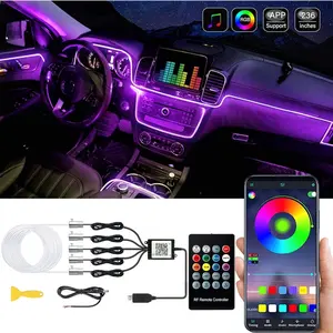 Interior Car LED Strip Lights with Wireless APP and Remote Control, RGB 5 in 1 Ambient Lighting Kits with 197 inches Fiber Optic, 16 Million Colors Car Neon Lights, Sync to Music