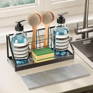 Kitchen Sink Caddy Sponge Organizer with Instant Drying Stone Rustproof Stainless Steel Spong & Brush Holder for Kitchen Countertop Home Sink Accessories