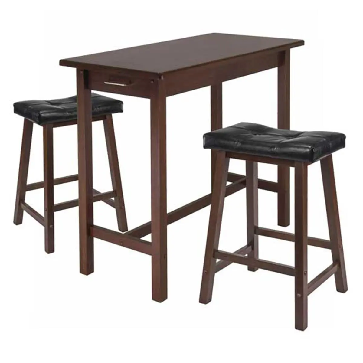 Winsome Trading  3pc Kitchen Island Table with 2 Cushion Saddle Seat Stools