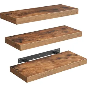 Floating Shelves for Wall, 1.5" Thick Wall Shelf Set of 3 with Invisible Brackets, 15.7L x 7.9W Hanging Shelves Farmhouse Home Decor for Bathroom, Living Room, Bedroom, Rustic Brown 4301BJP3BF