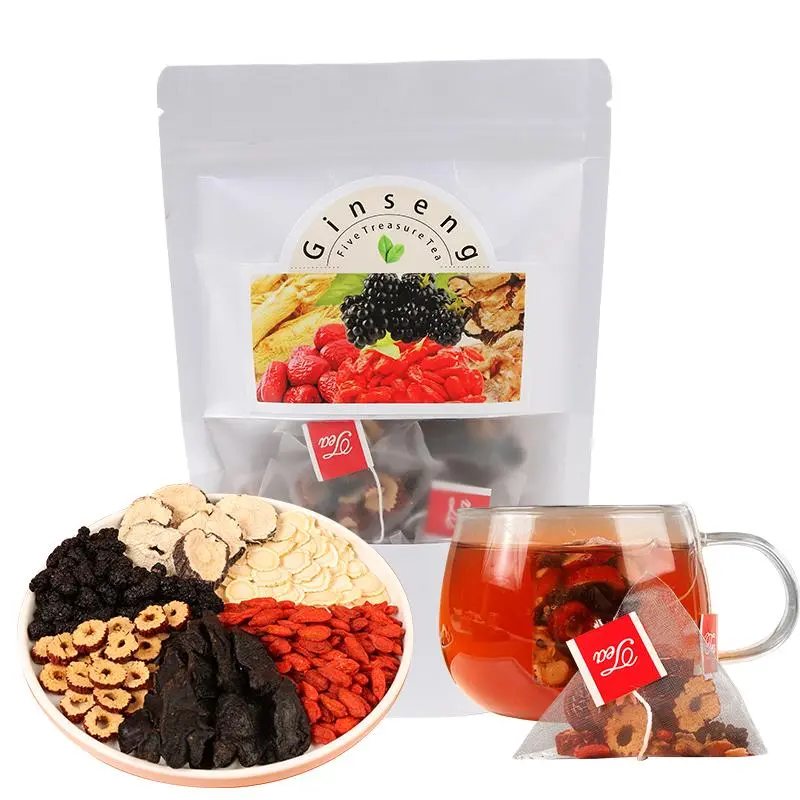 Ginseng Five Treasures Tea - Kidney Tea Wubao Tea, Kidney Cleanse Tea Ginseng Six Treasures Tea, Ginseng Red Date Natural Chinese Herbal Tea Bags for Men Women Organic
