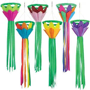 In the Breeze 38-inch Lotus Flower Windsock Outdoor Floral Decoration for Yards Gardens Patios Weather Resistant with 11-inch Hoop & 8 Color-coordinated Tails